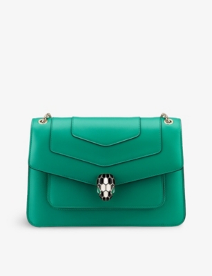 Shop Bvlgari Womens Green Serpenti Forever Leather Cross-body Bag