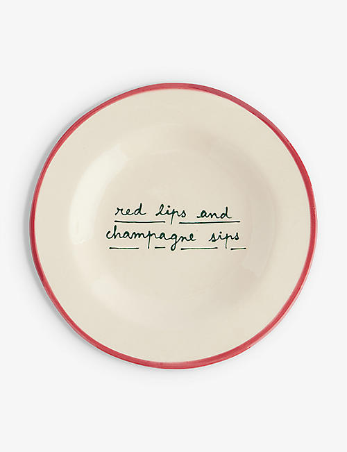 LAETITIA ROUGET: Red Lips And Champagne Sips stoneware plate 21cm