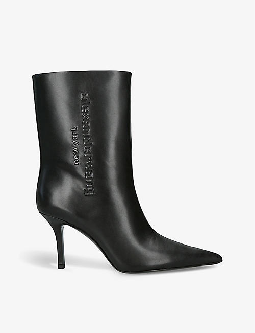 ALEXANDER WANG: Delphine brand-embossed leather heeled ankle boots