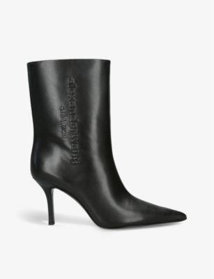 Alexander Wang Delphine Logo-embossed Silicone-trimmed Leather Ankle Boots In Black