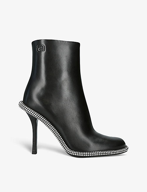 ALEXANDER WANG: Kira crystal-embellished leather heeled ankle boots