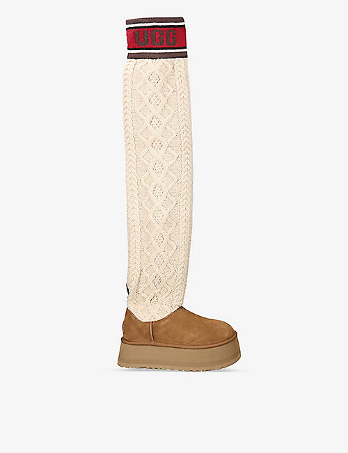 UGG: Classic Sweater Letter TA knitted suede high-leg boots