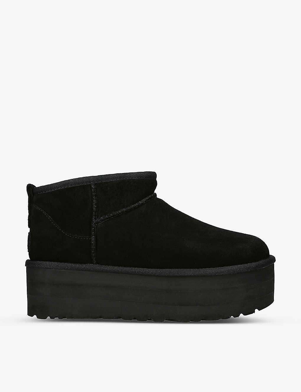 Shop Ugg Womens Black Classic Ultra Mini Platform Suede And Shearling Boots