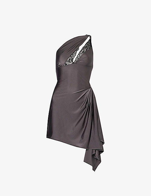 COPERNI: Lace-embellished one-shoulder stretch-woven mini dress