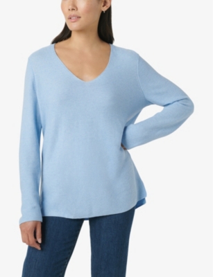The White Company S Denblumarl V-neck Buttoned Wool-blend Jumper In Denblumarl