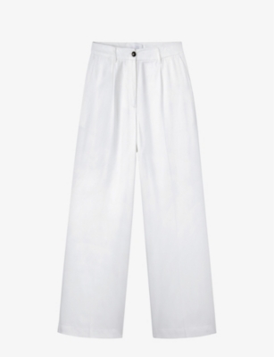 The White Company Womens Ivory Wide-leg Mid-rise Woven Trousers