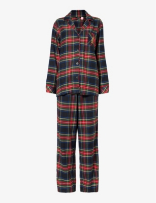 Lauren Ralph Lauren Womens Blk Plaid Checked Logo-embroidered Cotton-blend Pyjamas