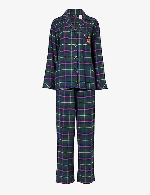 LAUREN RALPH LAUREN: Checked logo-embroidered cotton-blend pyjamas