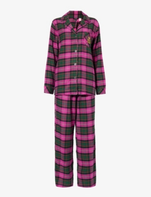 Lauren Ralph Lauren Womens Purple Plaid Checked Logo-embroidered Cotton-blend Pyjamas