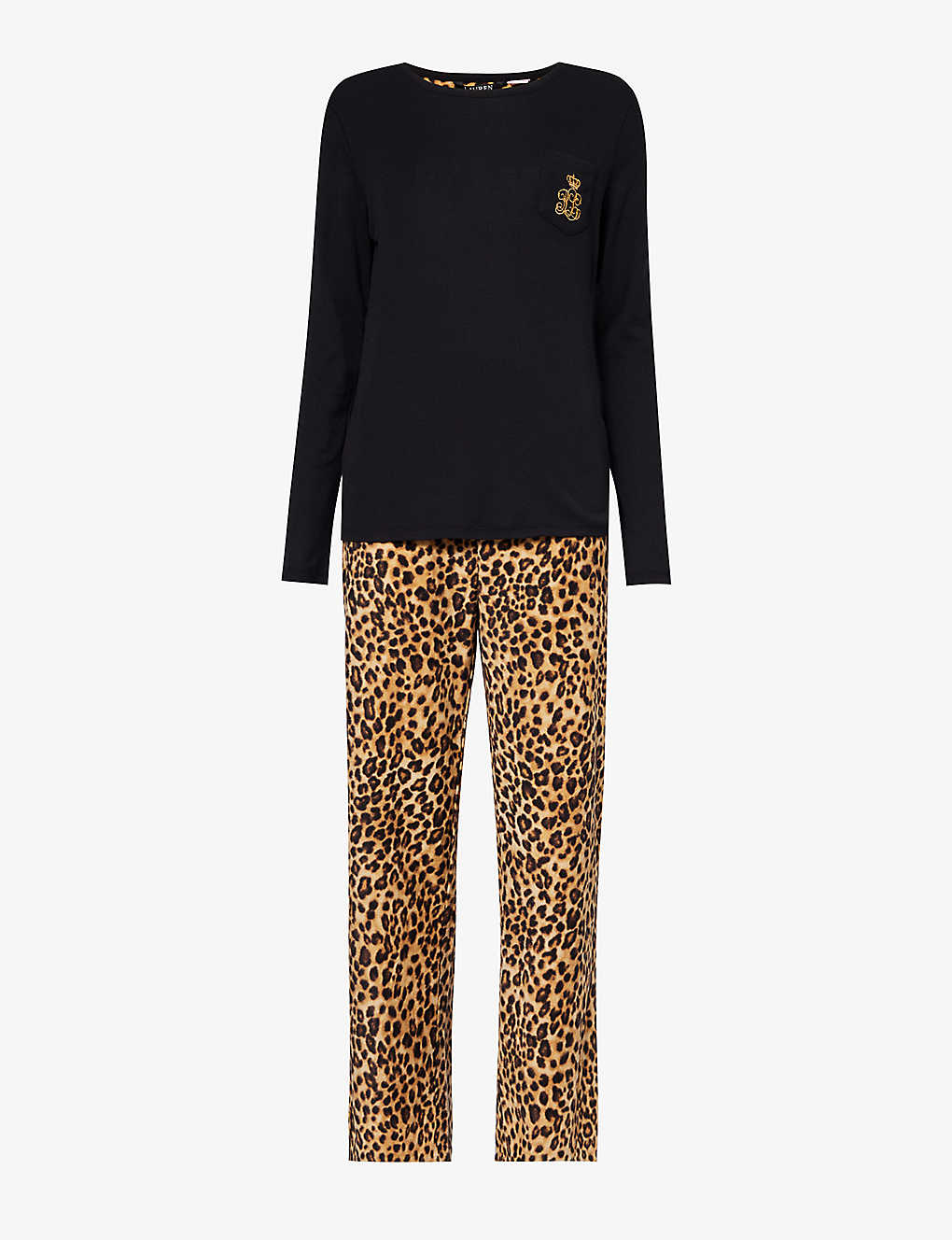 Lauren Ralph Lauren Womens Leopard Logo-embroidered Cotton And Recycled-polyester-blend Pyjamas In Multi-coloured