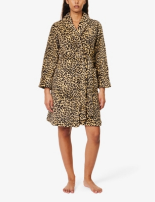 Shop Lauren Ralph Lauren Women's Leopard Animal-print Logo-embroidered Recycled-polyester Robe In Multi-coloured