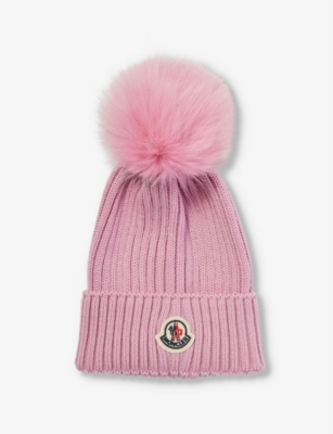 MONCLER: Logo-patch bobble wool-knit beanie hat 4-10 years