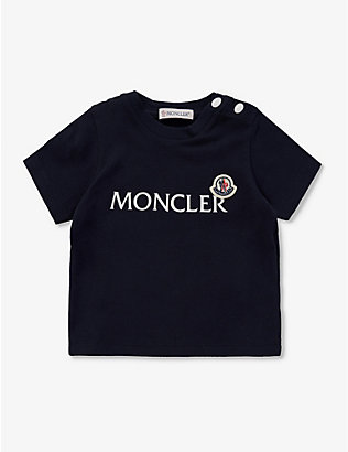MONCLER：品牌贴片平纹针织棉 T 恤 3 个月 - 3 岁