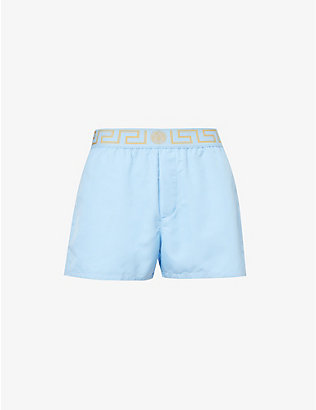 VERSACE: Logo-embroidered mid-rise swim shorts