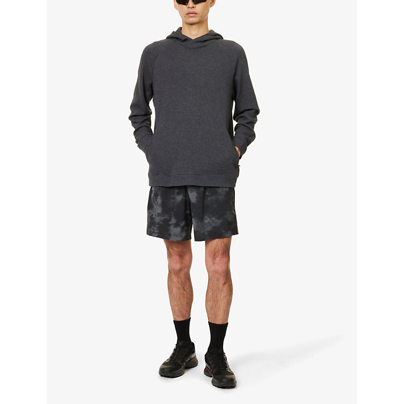 Shop Lululemon Men's Heathered Black/black Slip-pocket Regular-fit Stretch Cotton-blend Hooded Sweatshirt