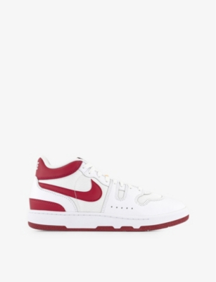 NIKE NIKE MEN'S WHITE RED CRUSH WHITE MAC ATTACK PANELLED LEATHER MID-TOP TRAINERS