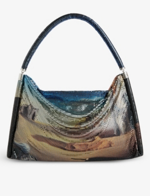RABANNE: Pixel metallic mesh shoulder bag