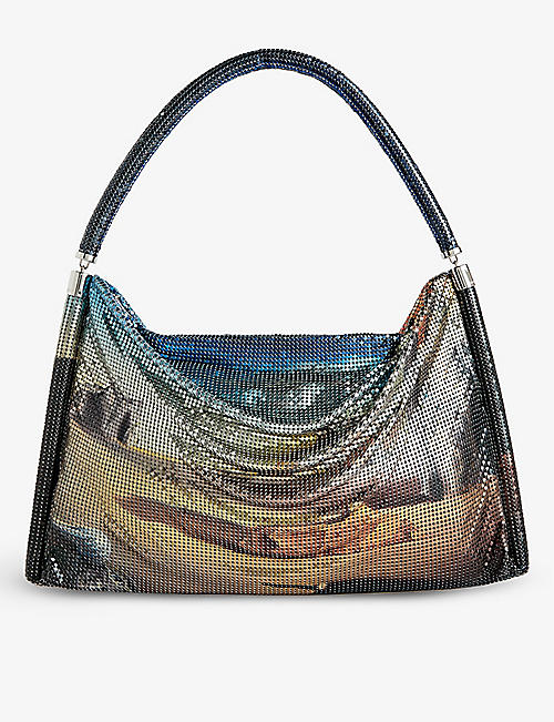 RABANNE: Pixel metallic mesh shoulder bag