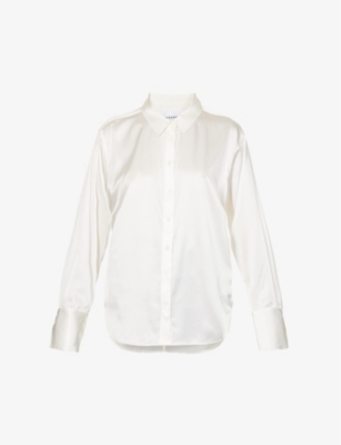 Shop Frame Women's Off White The Standard Regular-fit Stretch-silk Shirt