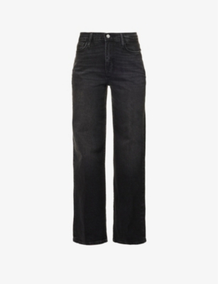 Frame Womens Hutchinson Le Slim High-rise Wide-leg Regular-fit Stretch-denim Jeans In Black