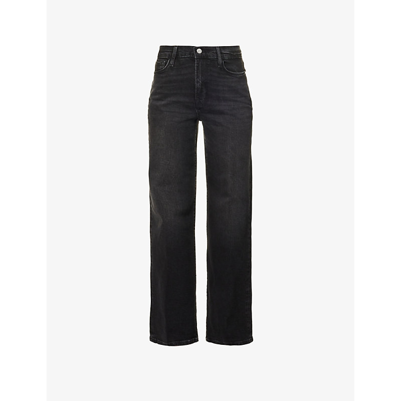 Frame Womens Hutchinson Le Slim High-rise Wide-leg Regular-fit Stretch-denim Jeans In Black