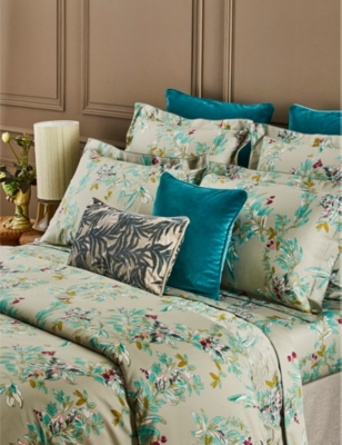 Shop Yves Delorme Alcazar Floral-print Organic-cotton Double Flat Sheet In Multicoloured