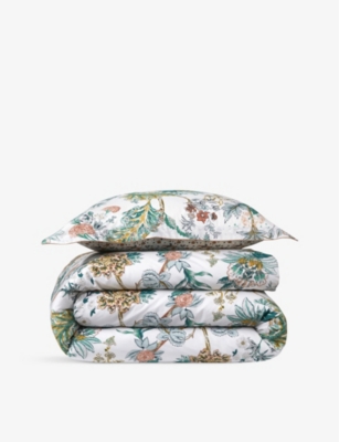 Shop Yves Delorme Golestan Floral-print Organic-cotton Duvet Cover In Multicoloured