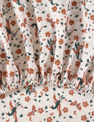 Shop Yves Delorme Multicoloured Golestan Floral-print Organic-cotton Fitted Sheet