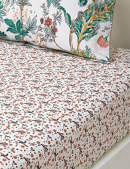 YVES DELORME: Golestan floral-print organic-cotton fitted sheet
