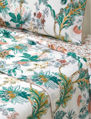 Yves Delorme Multicoloured Golestan Floral-print Organic-cotton Flat Sheet