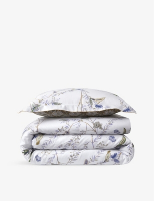 Shop Yves Delorme Grimani Foliage-print Organic-cotton Duvet Cover In Multi-coloured