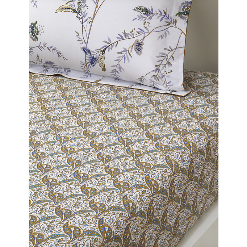Yves Delorme Multicoloured Grimani Paisley-print Organic-cotton Fitted Sheet