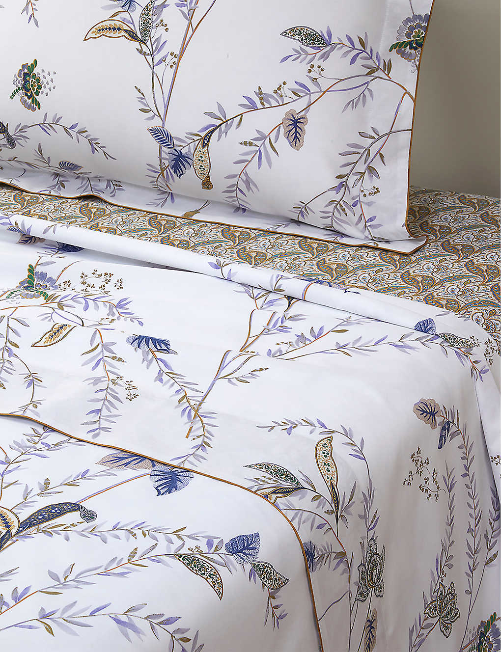 Yves Delorme Multicoloured Grimani Foliage-print Organic-cotton Flat Sheet