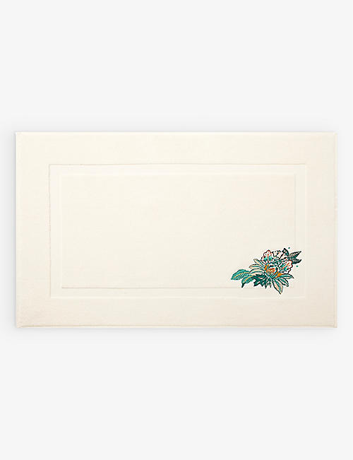 YVES DELORME: Golestan embroidered-bouquet organic-cotton bath mat 55cm x 90cm