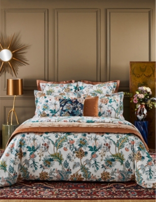 Shop Yves Delorme Multicoloured Golestan Floral-print Organic-cotton Double Bedcover