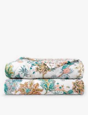 Yves Delorme Multicoloured Golestan Floral-print Organic-cotton Double Bedcover