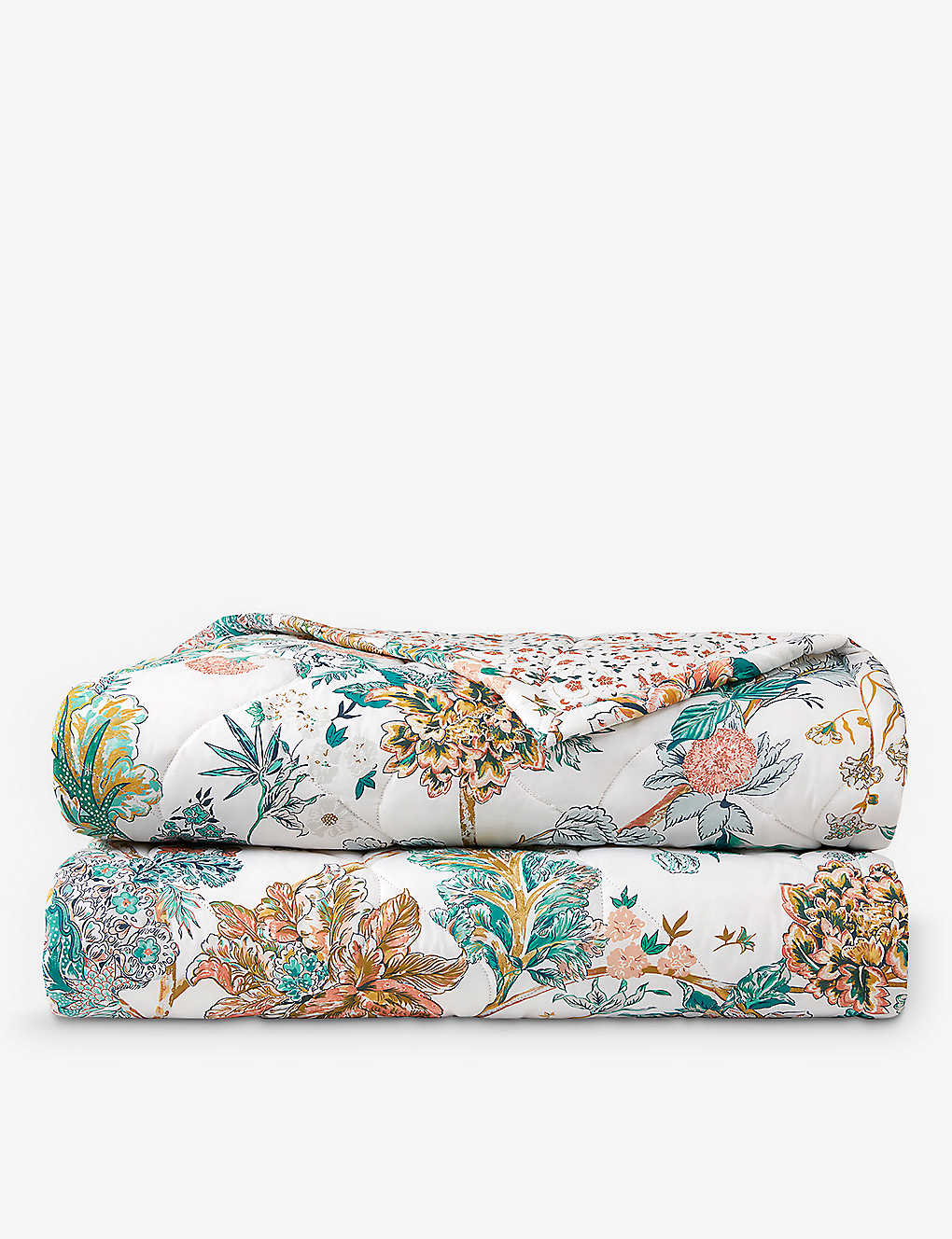 Yves Delorme Multicoloured Golestan Floral-print Organic-cotton Double Bedcover