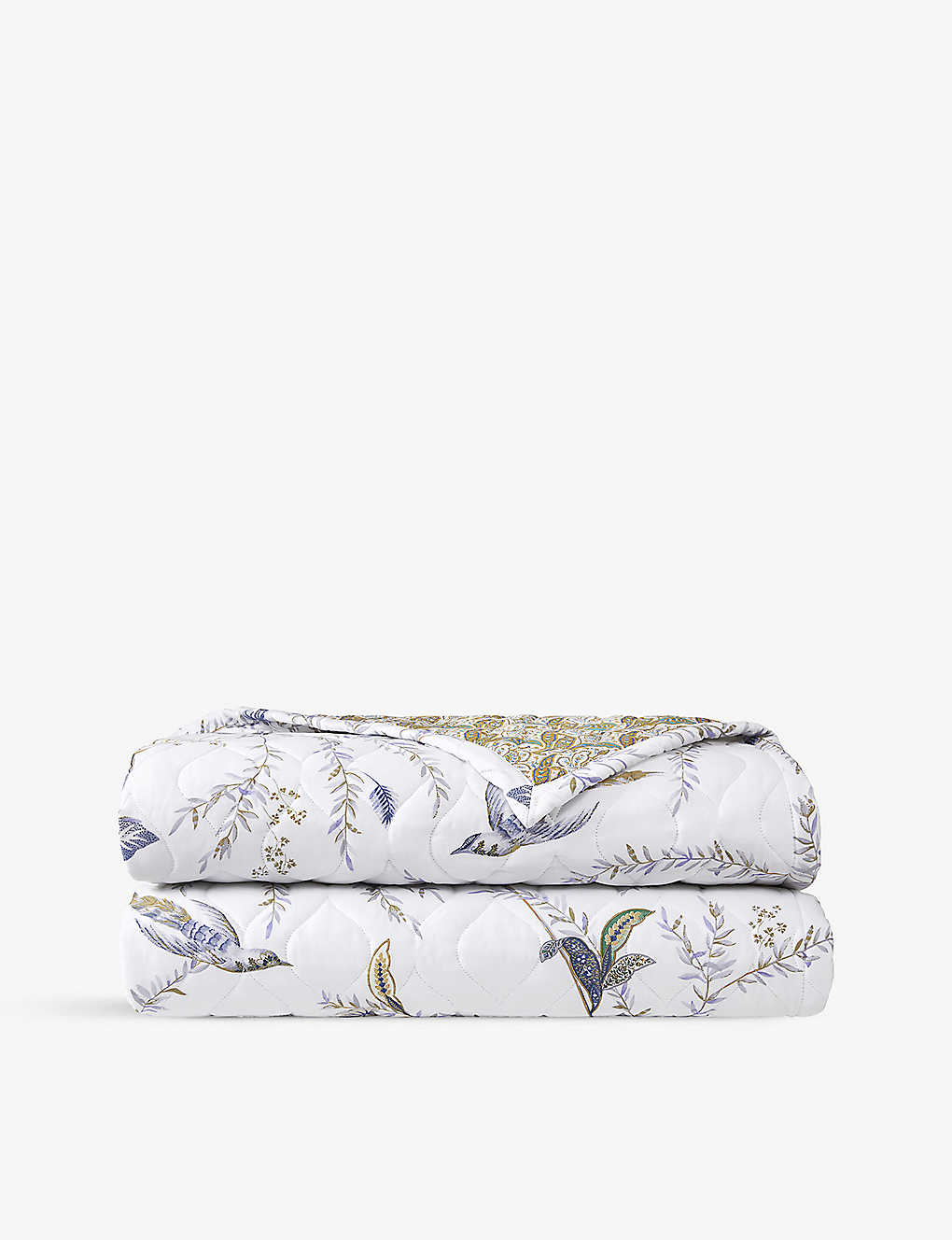 Yves Delorme Multicoloured Grimani Foliage-print Organic-cotton Bedcover