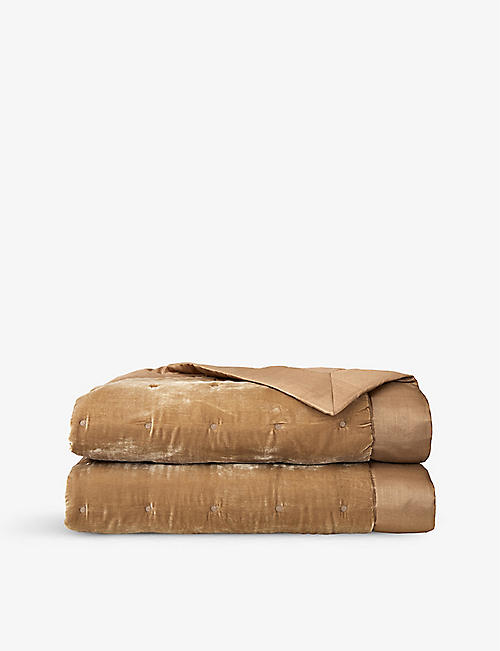YVES DELORME: Cocon quilted silk-trim velvet bedspread