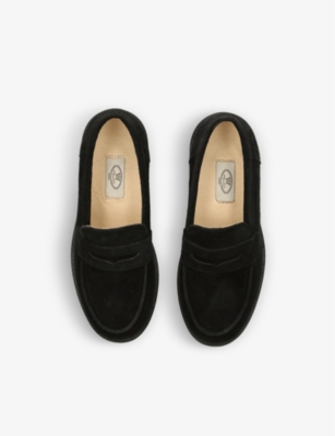 Shop Papouelli Boys Black Kids Max Suede-leather Loafer Shoes 6-8 Years
