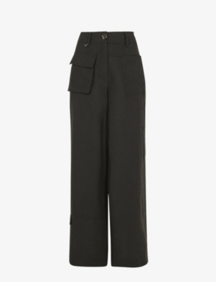 Whistles Womens Black Flora Straight-leg Mid-rise Woven Trousers
