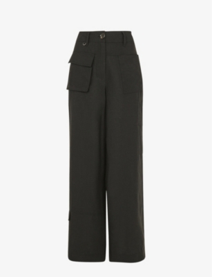 Whistles Womens Black Flora Straight-leg Mid-rise Woven Trousers In Black