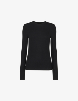Whistles Womens Black Essential Round-neck Stretch-woven Sweatshirt
