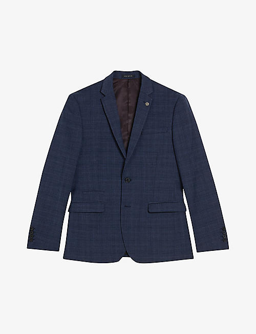 TED BAKER: Chelarj check-pattern single-breasted wool-blend blazer