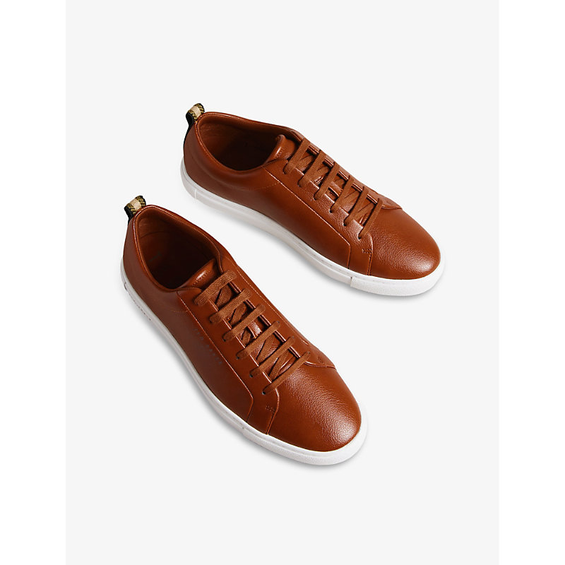 Shop Ted Baker Men's Tan Artioli Logo-embossed Faux-leather Trainers In Brown