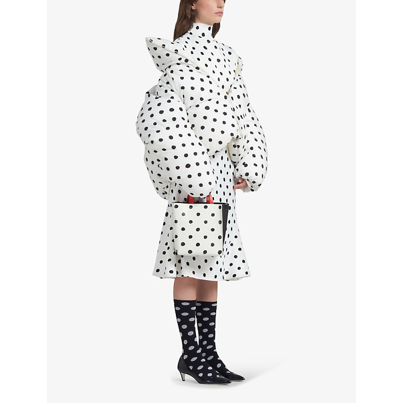 Shop Marni Women's Stone White Polka-dot High-neck Shell Jacket