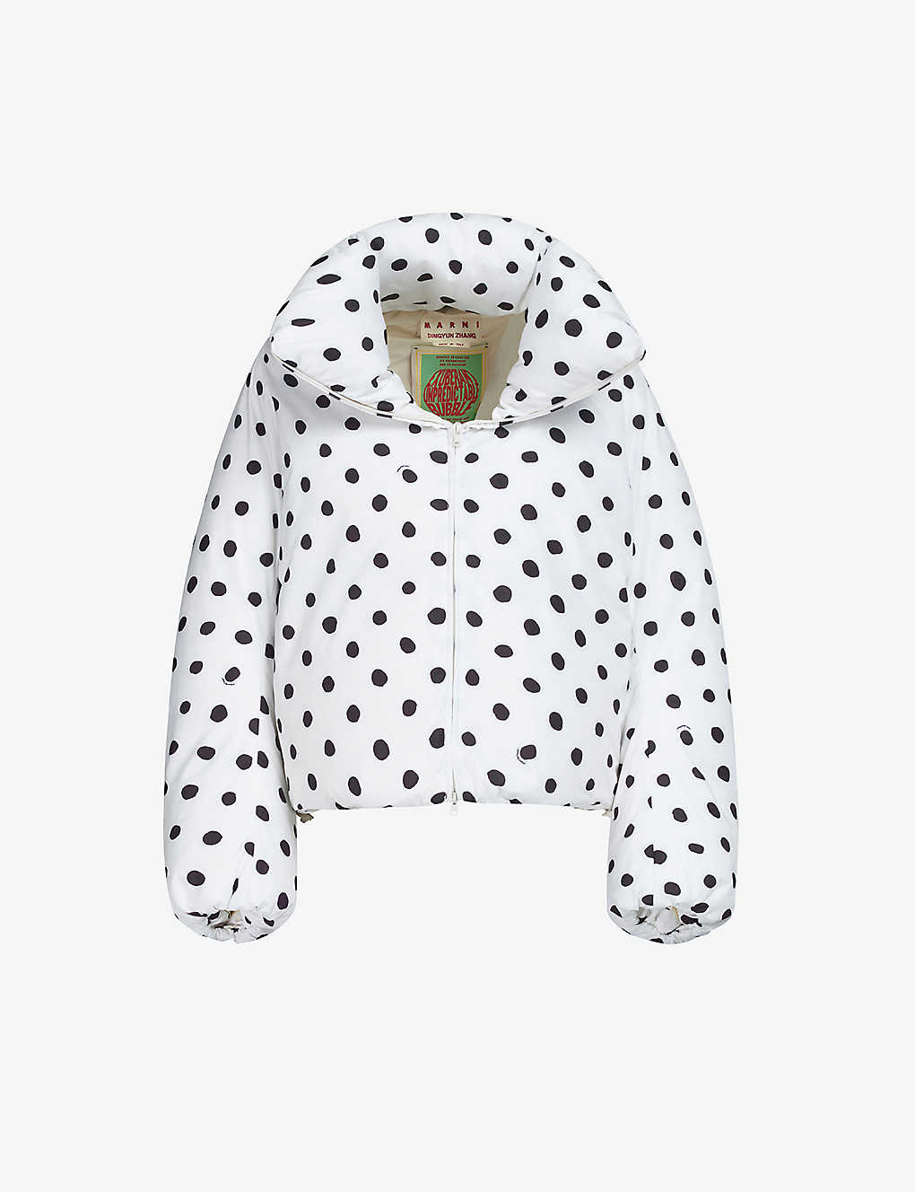 Shop Marni Polka-dot High-neck Shell Jacket In Stone White