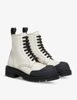 Shop Marni Women's Stone White Contrast-stitched Chunky-sole Leather Ankle Boots