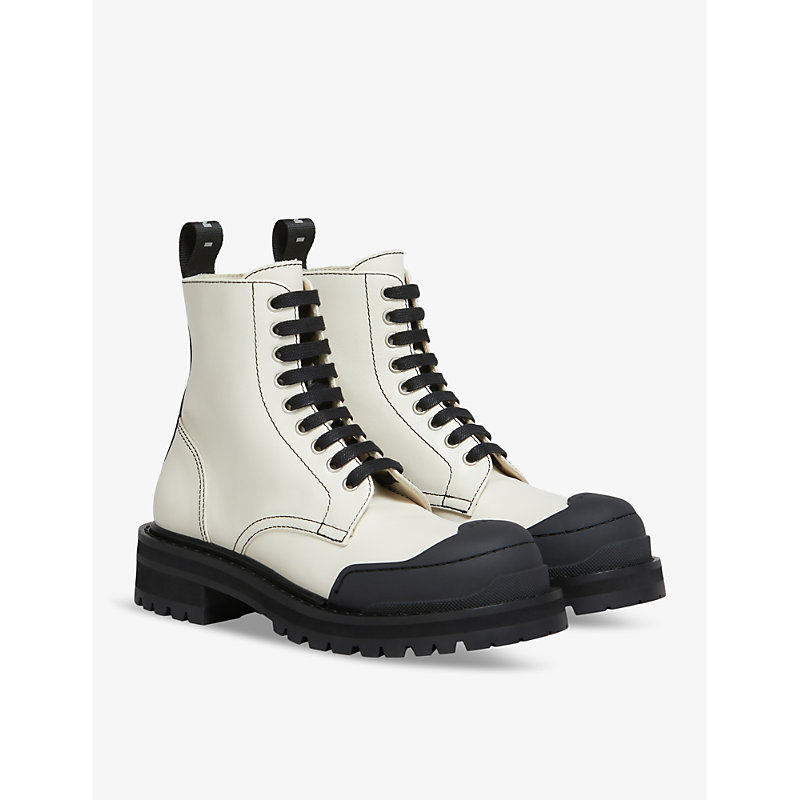 Shop Marni Contrast-stitched Chunky-sole Leather Ankle Boots In Stone White