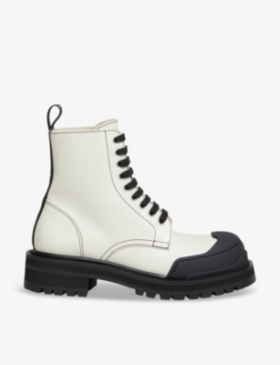 Shop Marni Womens Stone White Contrast-stitched Chunky-sole Leather Ankle Boots